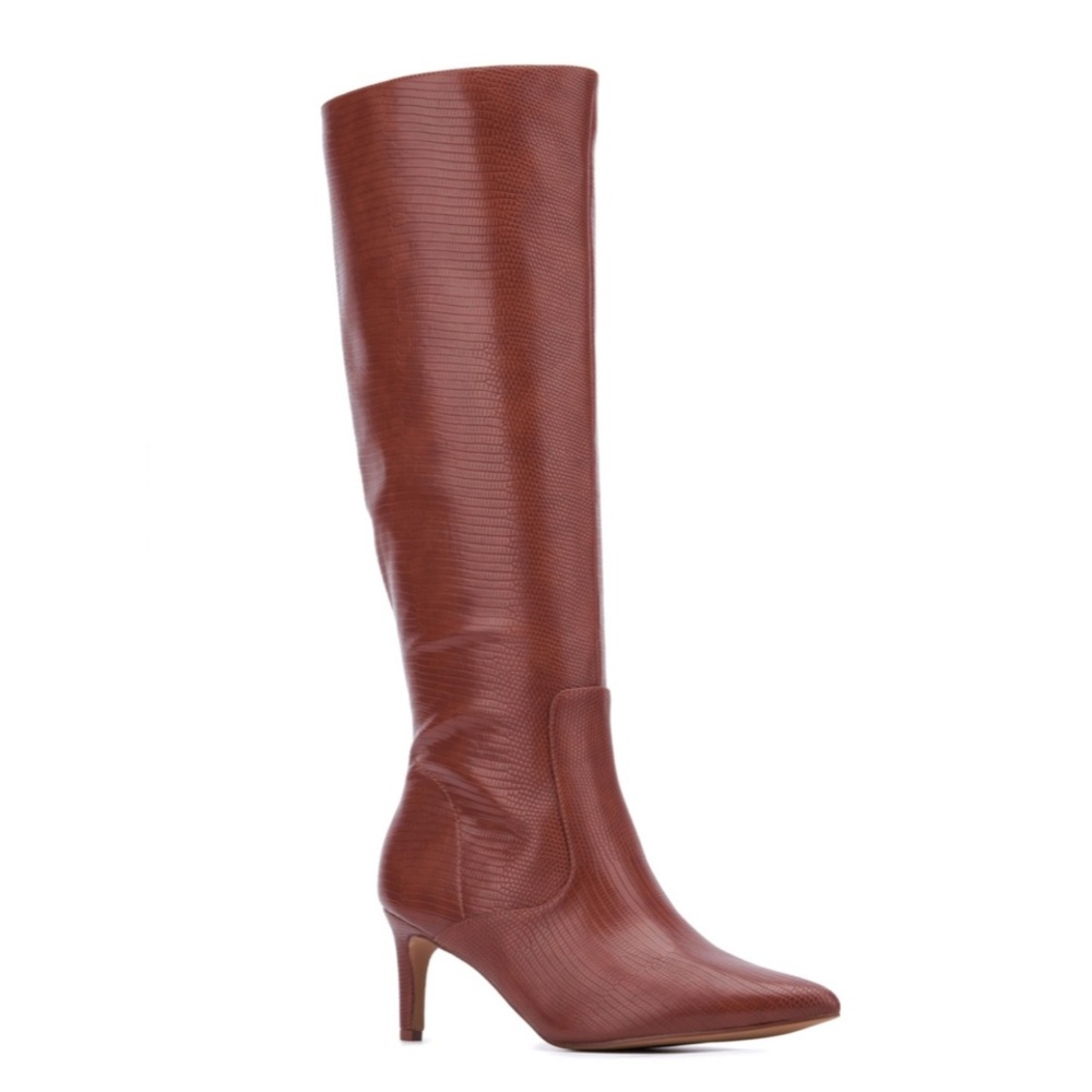 Women's Piper- Croc Embossed Kitten Heel Knee-High Boots Dress Boots NWT - Picture 2 of 9